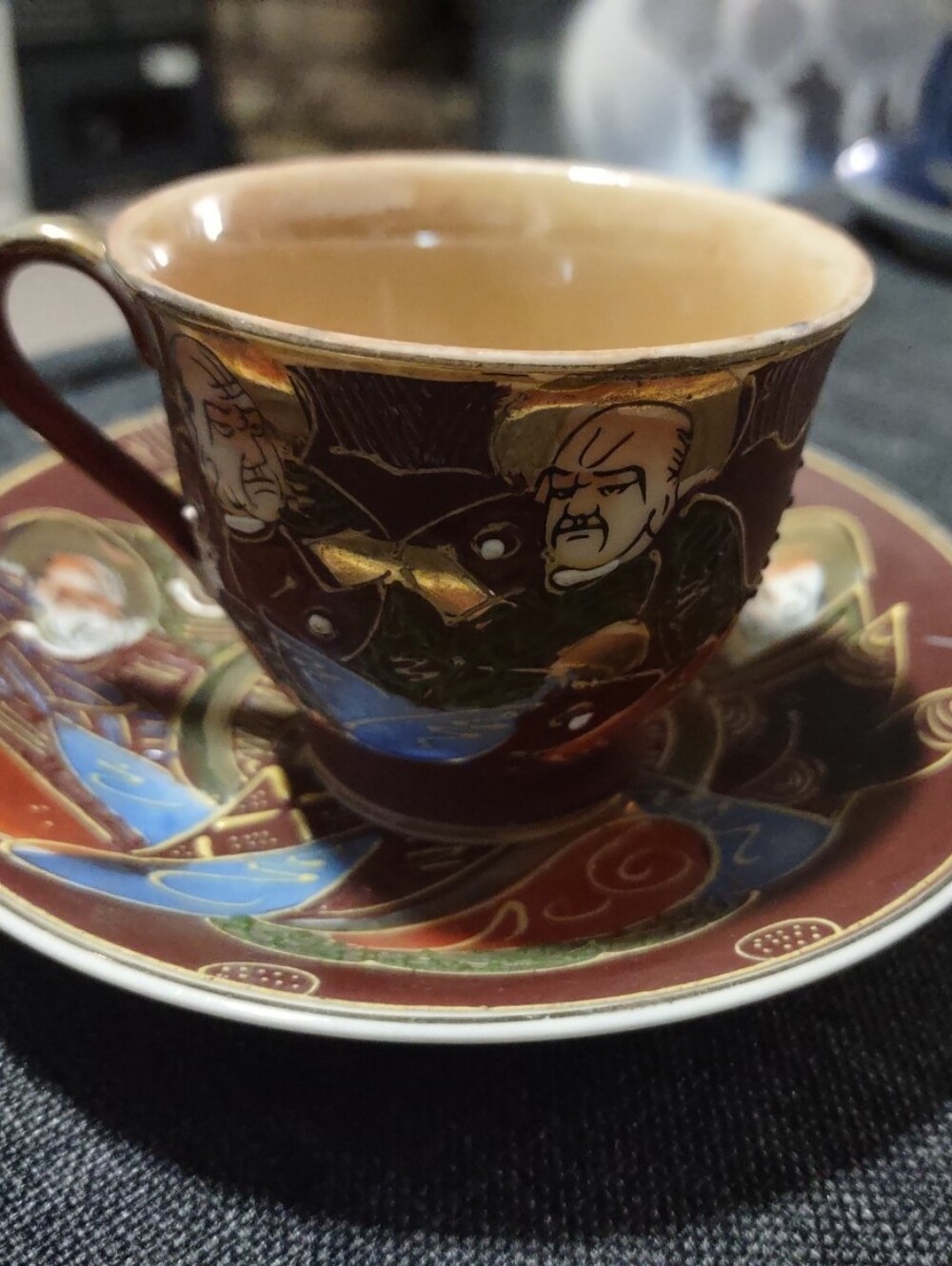 Rust Red Occupied Japan Small Tea Cup & Saucer Hand Painted
